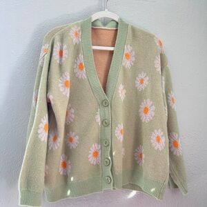Floral Green Cardigan Sweater